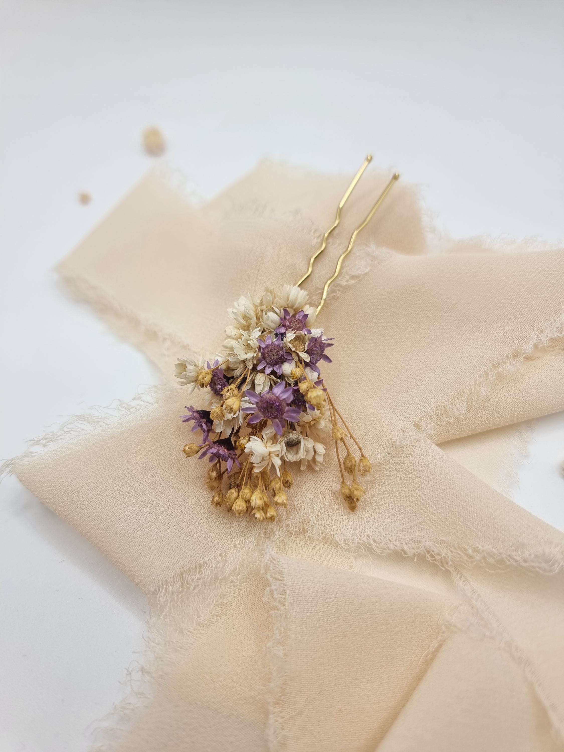 Lavendel & Lila Getrockneter Blumen-Haarkamm | Lila Braut-Haarschmuck, Verspielte Hochzeitshaarspange