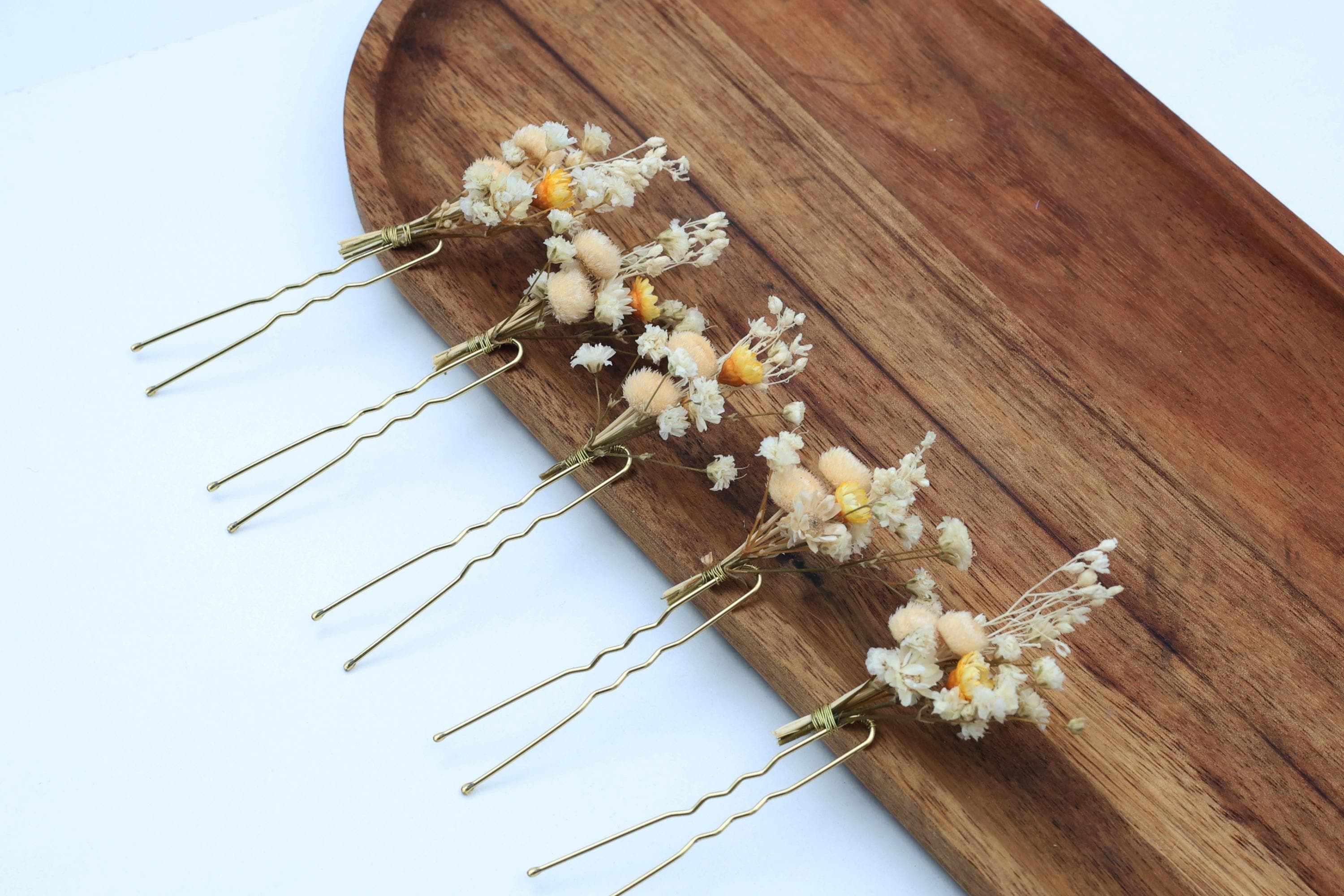 Elfenbein-Blumenhaarnadeln für Hochzeiten, Naturfarbene Akzente in Gelb, Haarschmuck für Bräute
