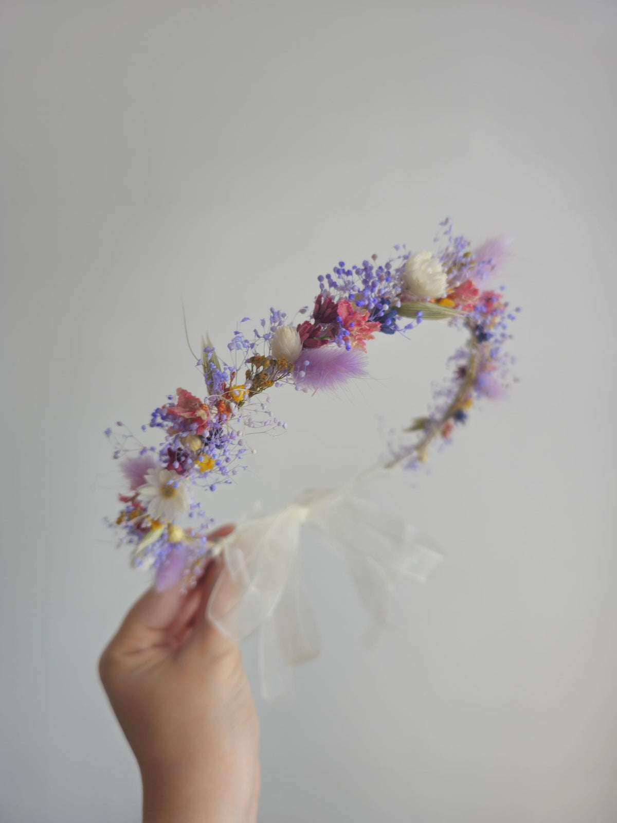 Wildflower Braut Krone, Kleine Zierliche Haarkranz, getrocknete Wiesen und Feldblumen, Hochzeit Stirnband