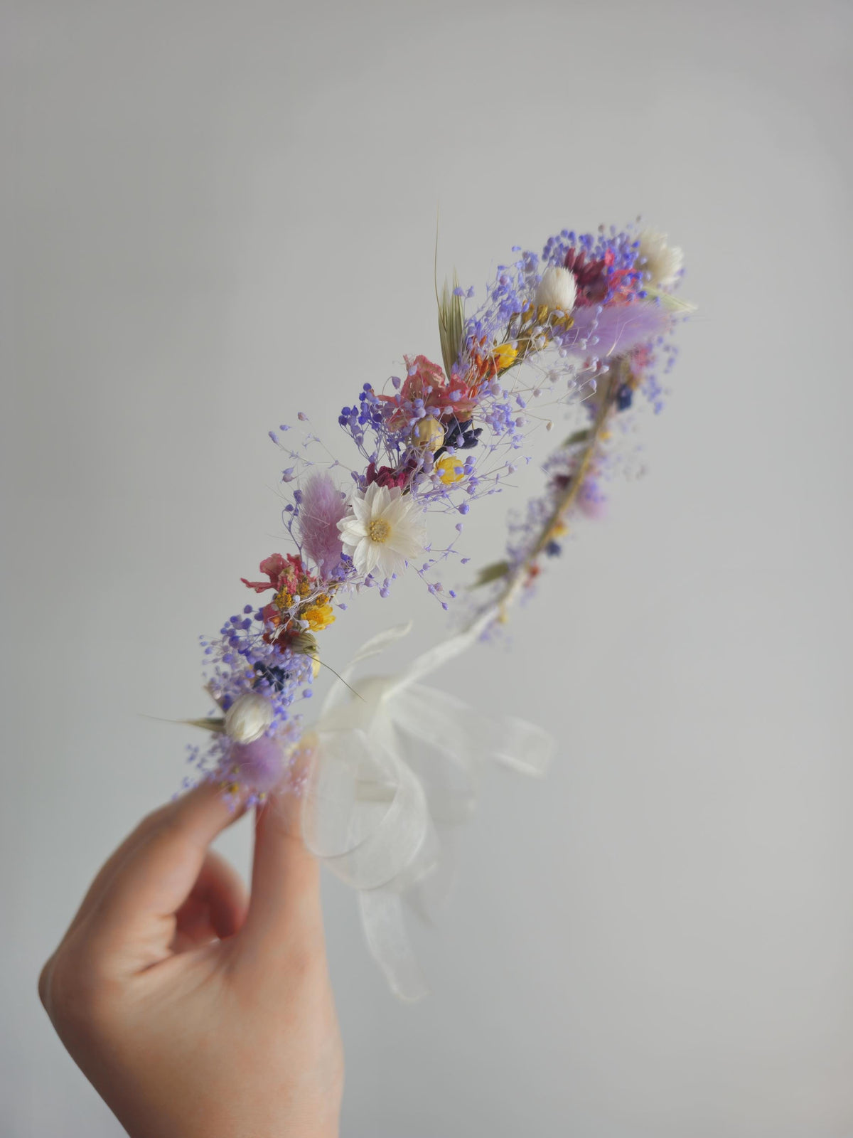 Wildflower Braut Krone, Kleine Zierliche Haarkranz, getrocknete Wiesen und Feldblumen, Hochzeit Stirnband