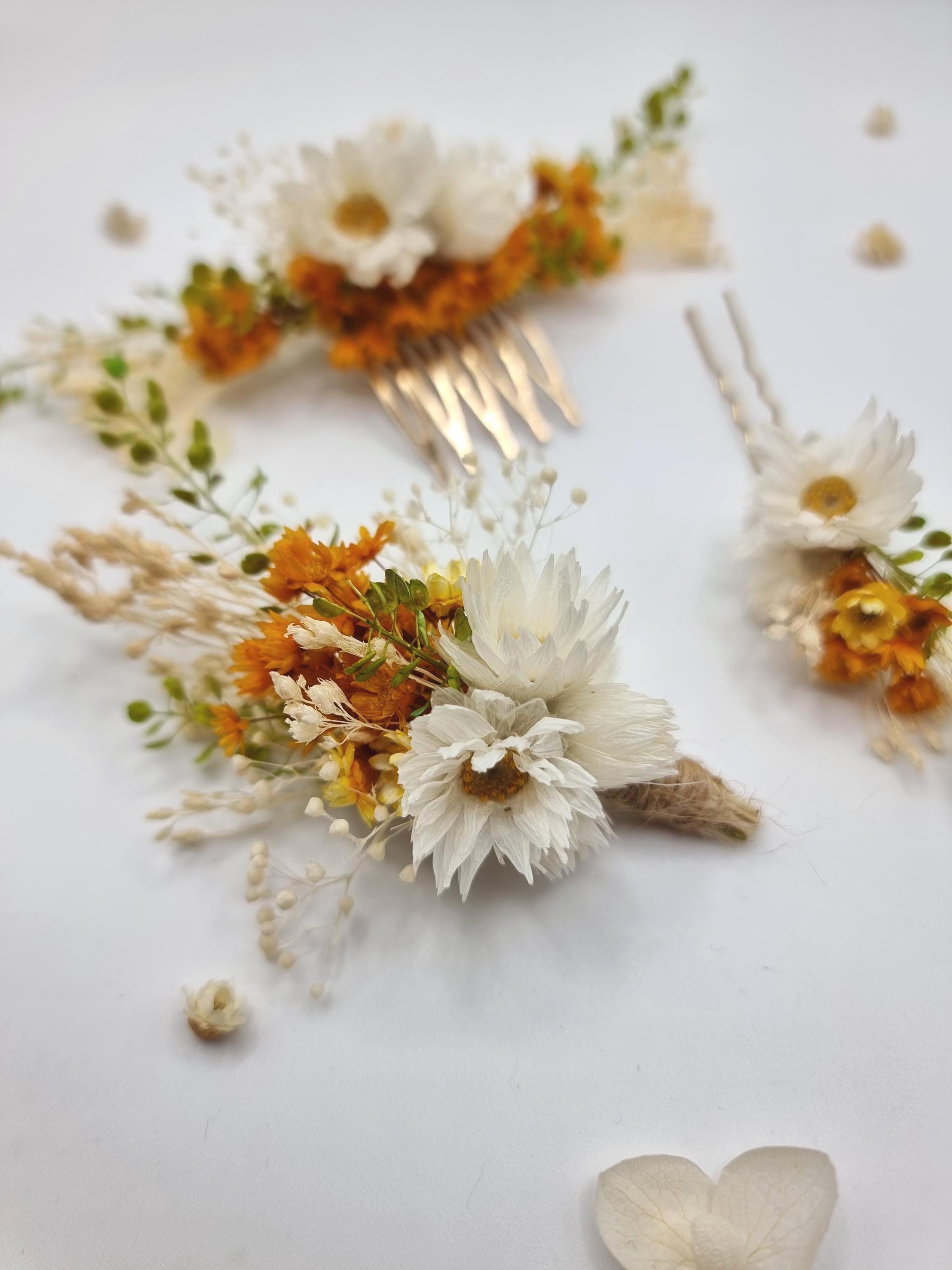 Terrakotta-Orange Blumen & Weiße Gänseblümchen Haarkamm | Rost Herbst Hochzeit Braut Haarschmuck, Hochzeitsgast Blumenclip, Boho Brautjungfern Geschenk