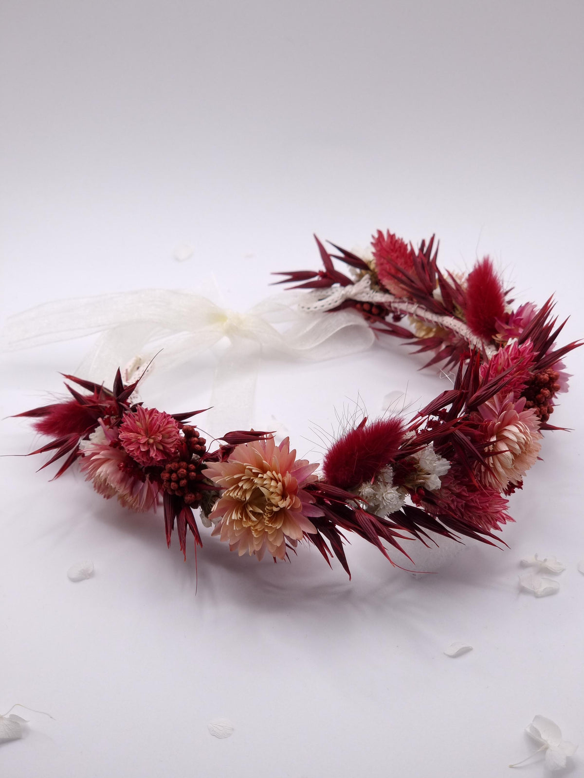 Crimson Red Bridal Kopfkranz, Dramatische Hochzeit Blumen Stirnband, Burgunderfarbene Blumenkrone