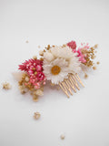 Rosa Haarkamm mit getrockneten Blumen und Gänseblümchen, Boho Braut Haarschmuck, romantischer Haarklammer für Hochzeitsgäste, florale Accessoires für Junggesellinnenabschied