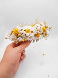 Haarkamm mit getrockneten weißen Gänseblümchen, Haarkamm mit getrockneten Elfenbein- & Goldblumen | Vintage Brautkopfschmuck, rustikaler Hochzeitsgast-Gänseblümchen-Clip, Boho-Chic Brautjungfern-Haarschmuck