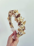 Creme Gypsophila Blumenkranz mit braunen Akzenten, Elfenbein getrocknete Wiesenblüten Kopf Krone