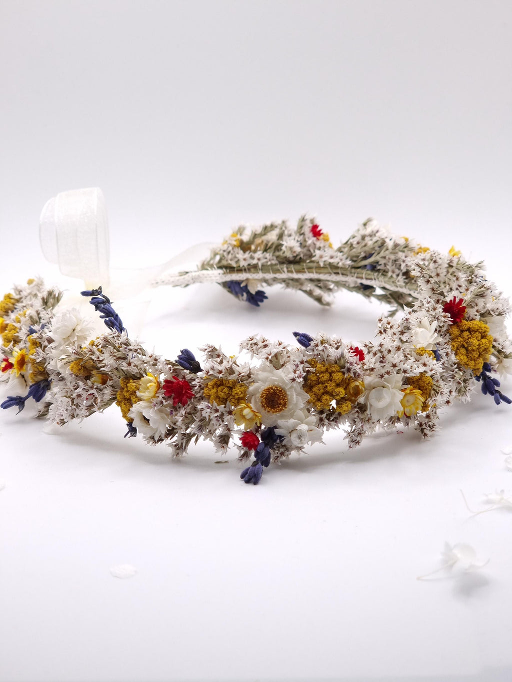 Brautkrone mit Wildblumen, Hochzeitshaarkranz, getrocknete Wiesen und Feldblumen Stirnband