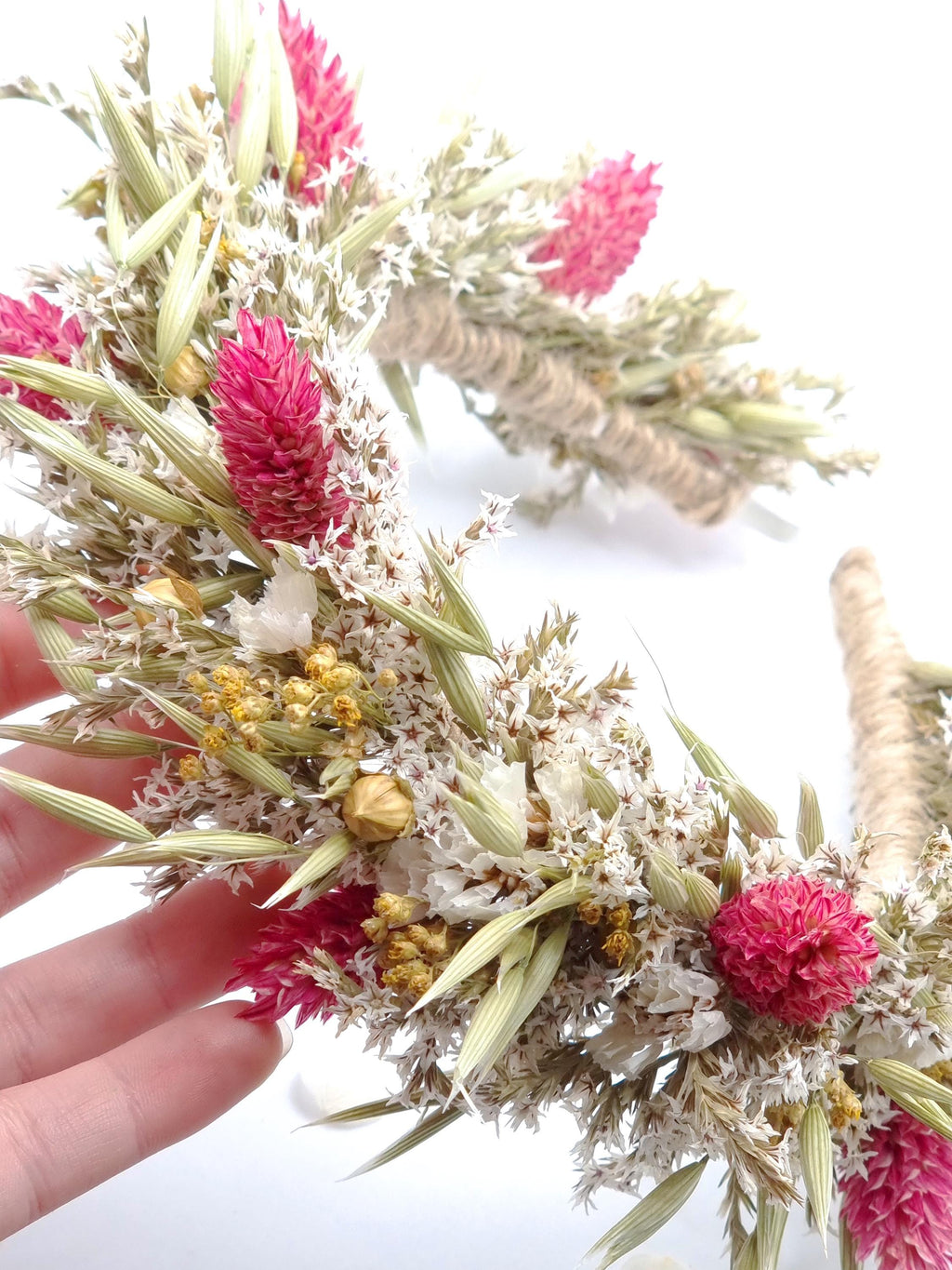 Kopfkranz für Hochzeiten, Erstkommunion Blumen-Stirnband, bunte rosa Blumenkrone