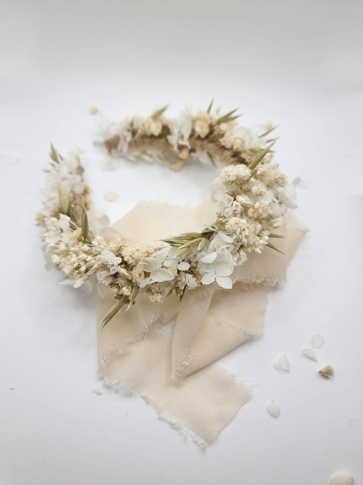 Hochzeitskrone mit Hortensie und Babyatem, Braut-Gypsophila-Stirnband, weißer Blumenkopfkranz