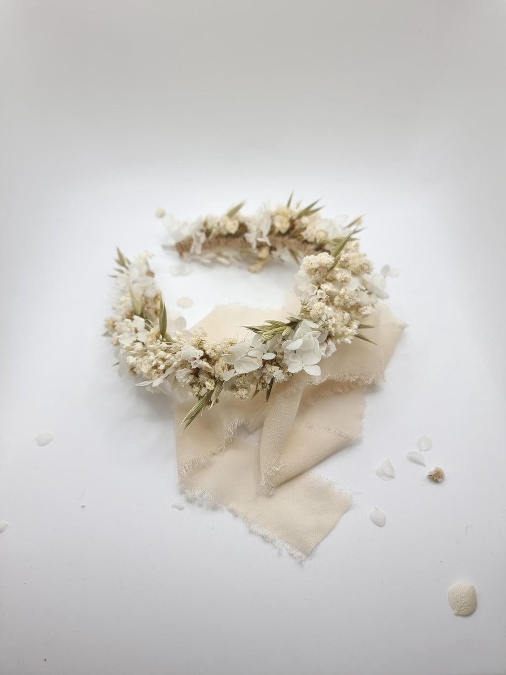 Hochzeitskrone mit Hortensie und Babyatem, Braut-Gypsophila-Stirnband, weißer Blumenkopfkranz