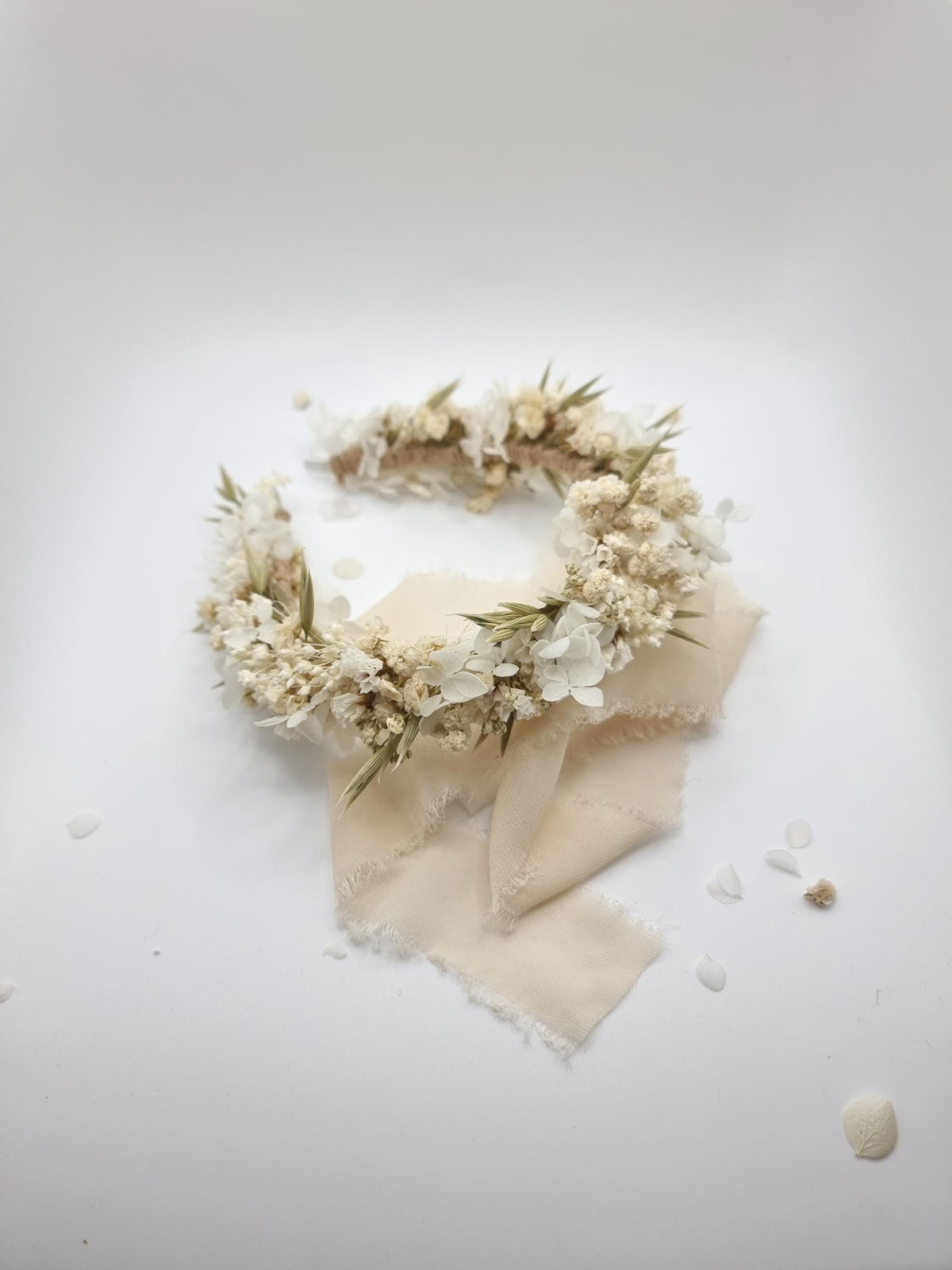 Hochzeitskrone mit Hortensie und Babyatem, Braut-Gypsophila-Stirnband, weißer Blumenkopfkranz