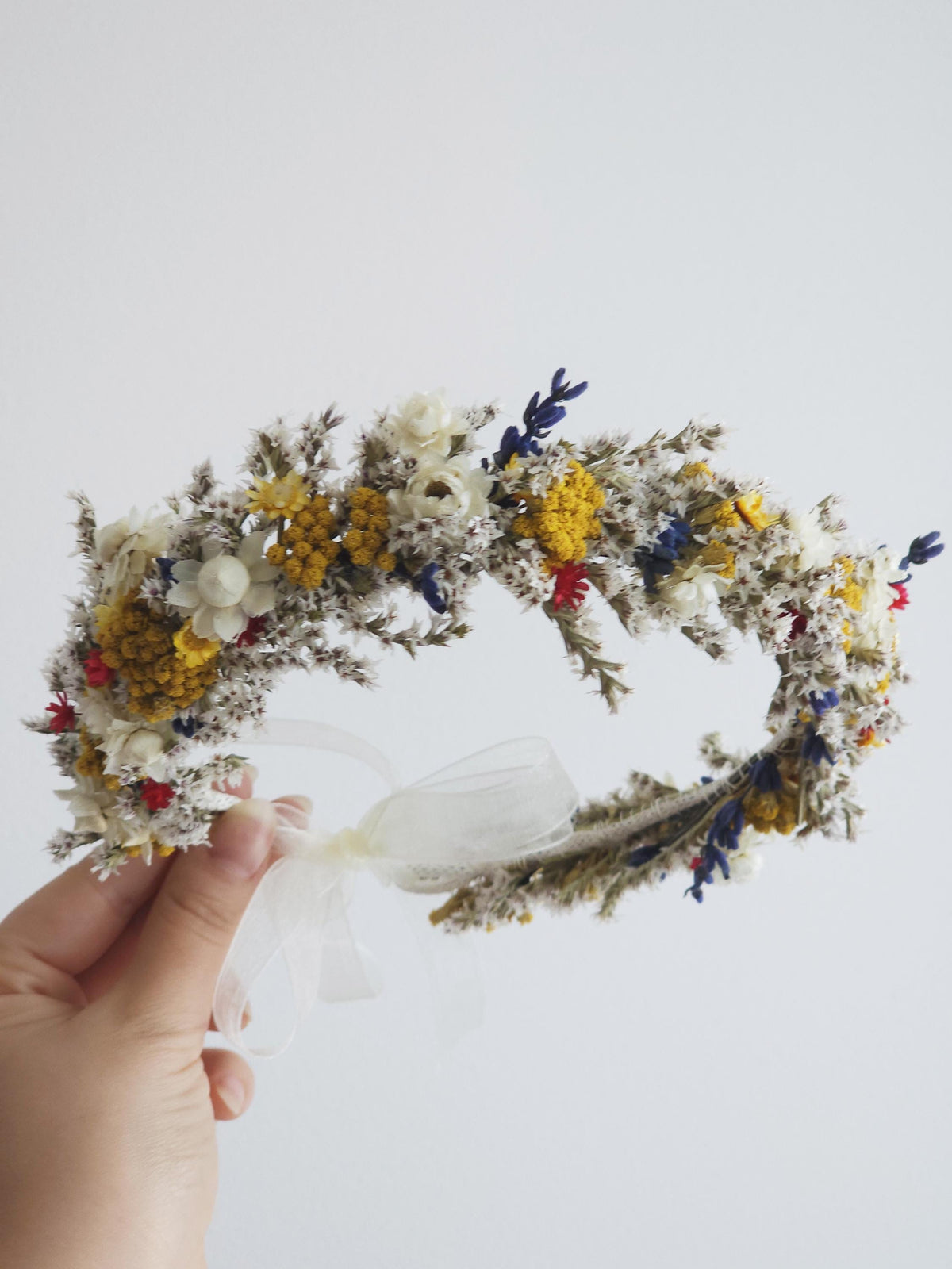 Brautkrone mit Wildblumen, Hochzeitshaarkranz, getrocknete Wiesen und Feldblumen Stirnband
