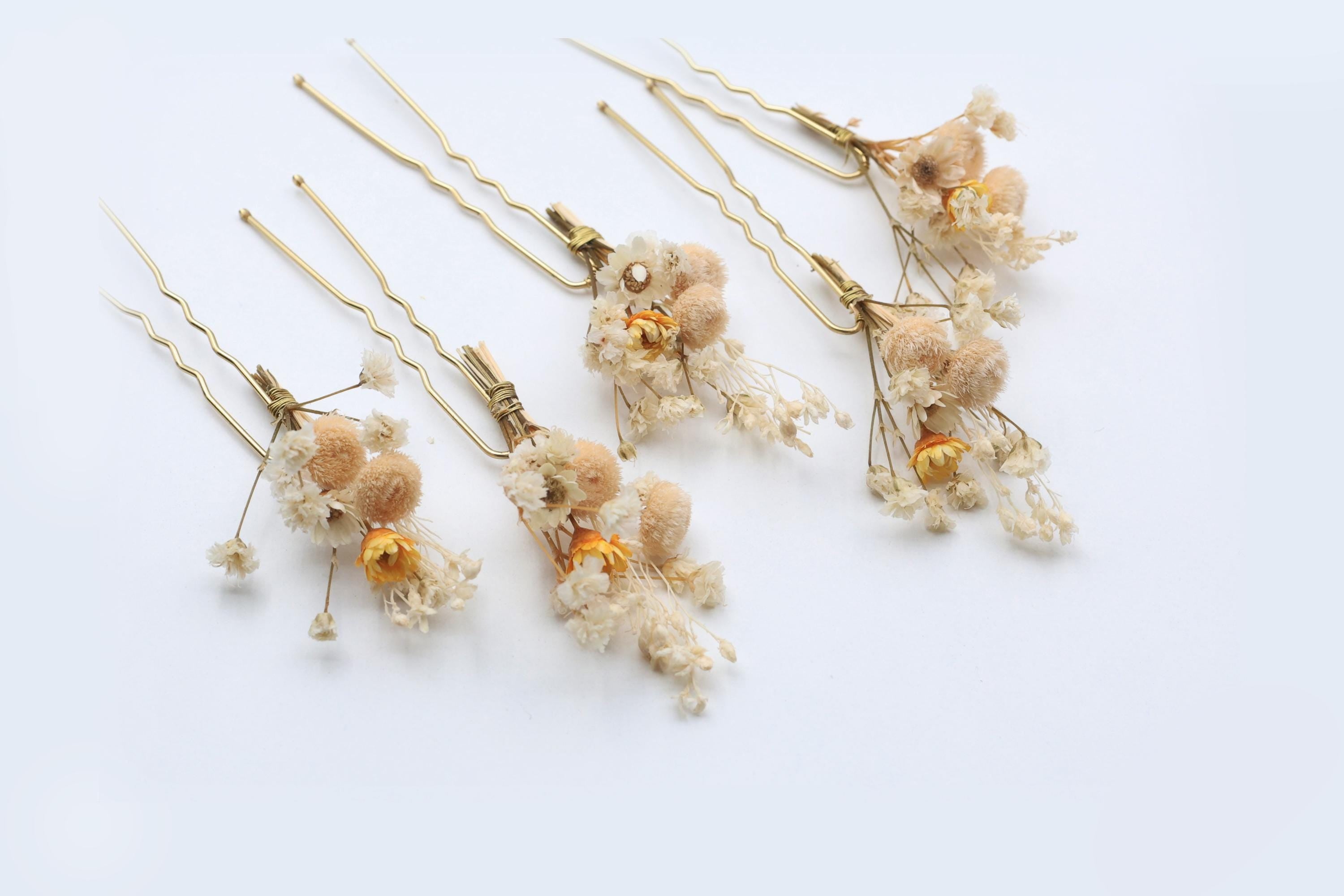 Elfenbein-Blumenhaarnadeln für Hochzeiten, Naturfarbene Akzente in Gelb, Haarschmuck für Bräute