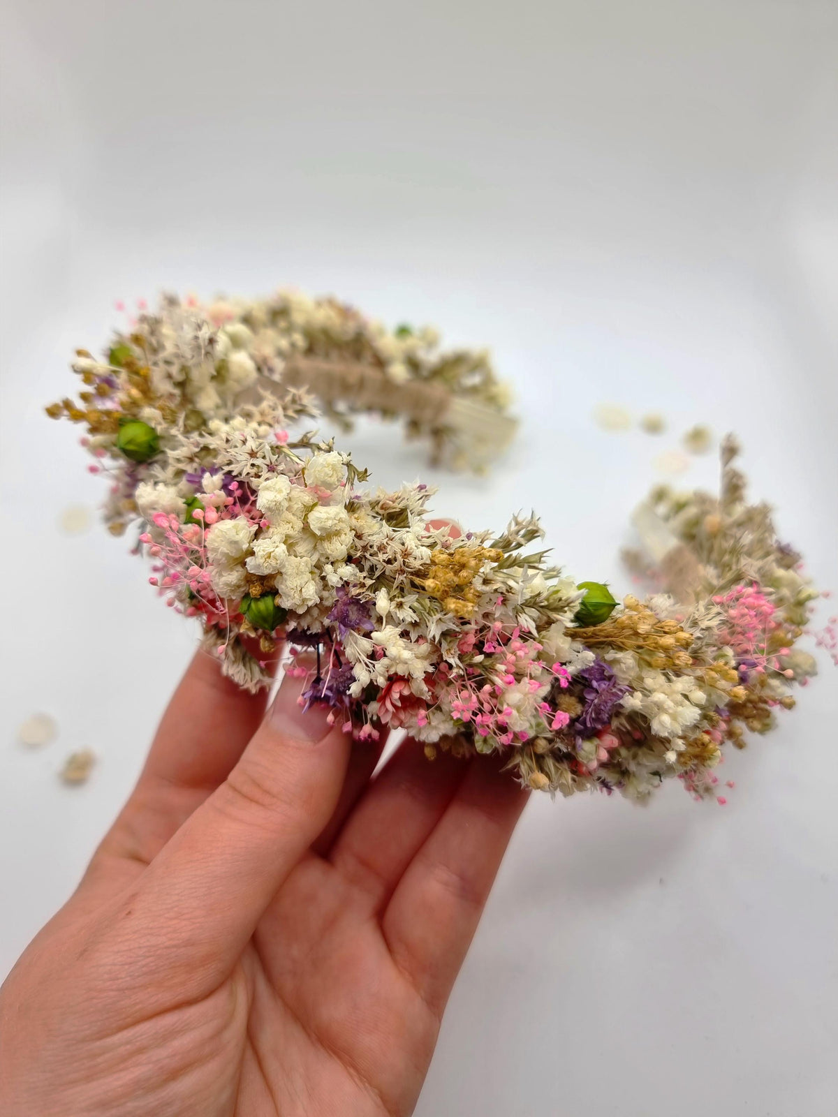 Getrockneter Wiesen-Blumenkranz, Braut-Stirnband, Blumen-Krone für Festivals, Partys und Hochzeiten