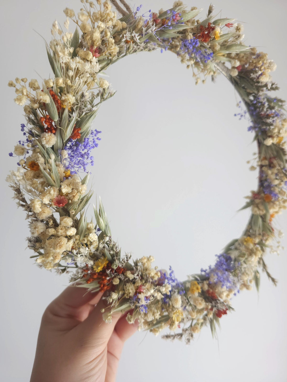Bunter Türkranz, getrocknete Blumenanordnung, handgemachte Wanddekor