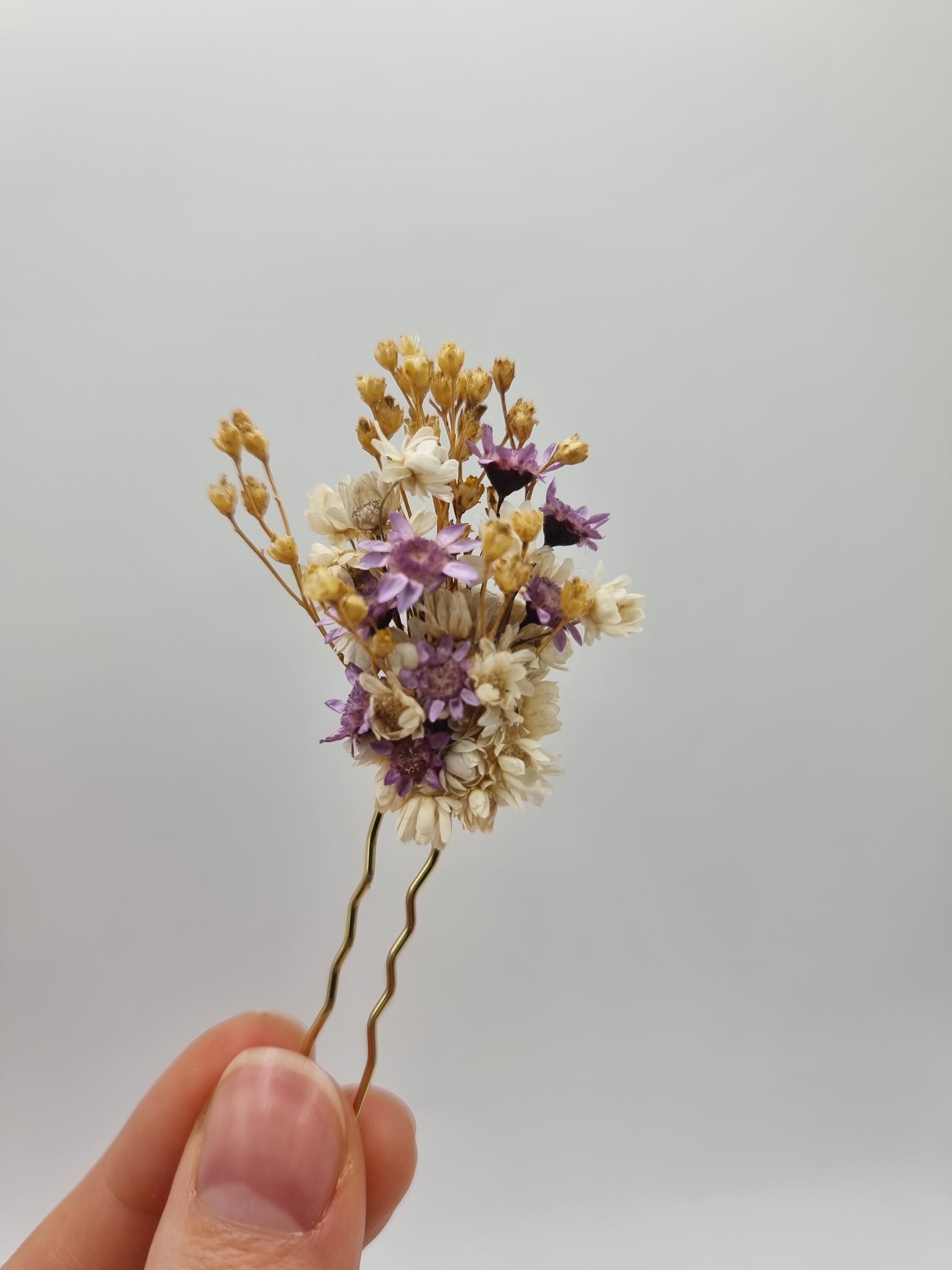 Lavendel & Lila Getrockneter Blumen-Haarkamm | Lila Braut-Haarschmuck, Verspielte Hochzeitshaarspange