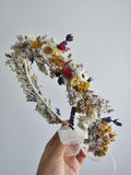 Brautkrone mit Wildblumen, Hochzeitshaarkranz, getrocknete Wiesen und Feldblumen Stirnband