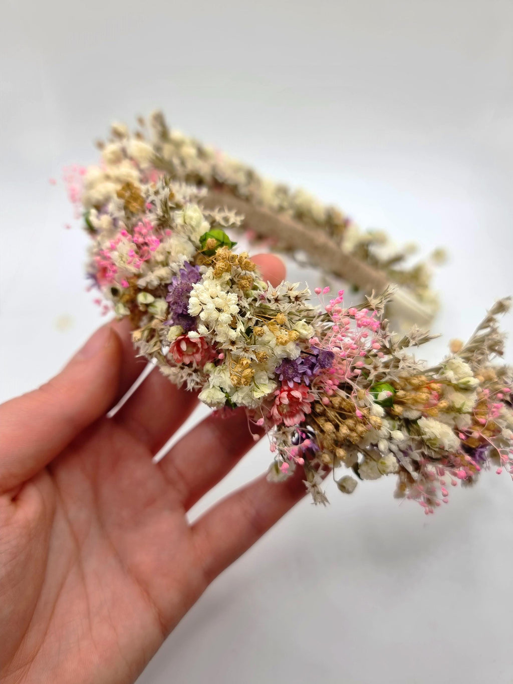 Getrockneter Wiesen-Blumenkranz, Braut-Stirnband, Blumen-Krone für Festivals, Partys und Hochzeiten