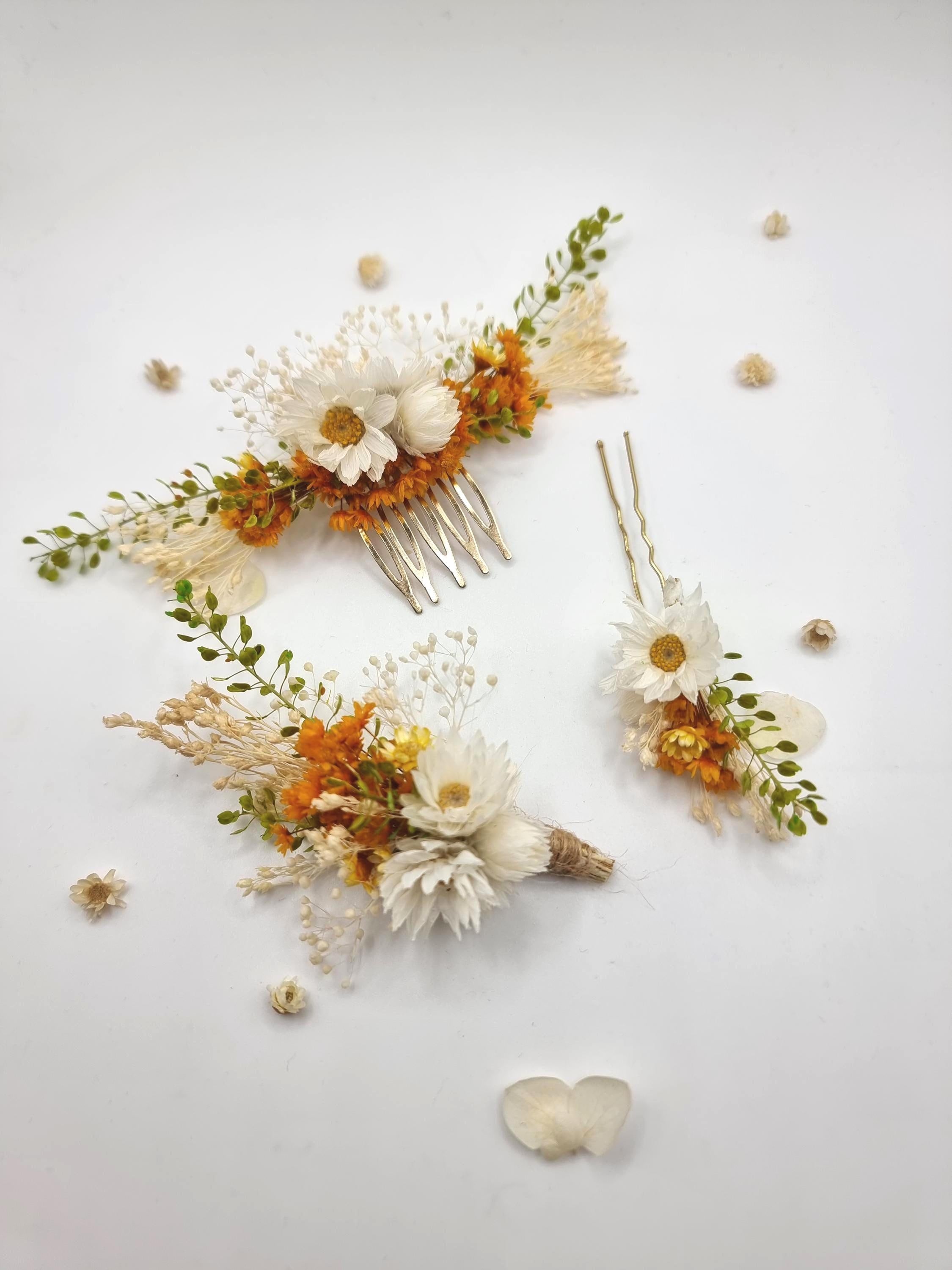 Terrakotta-Orange Blumen & Weiße Gänseblümchen Haarkamm | Rost Herbst Hochzeit Braut Haarschmuck, Hochzeitsgast Blumenclip, Boho Brautjungfern Geschenk