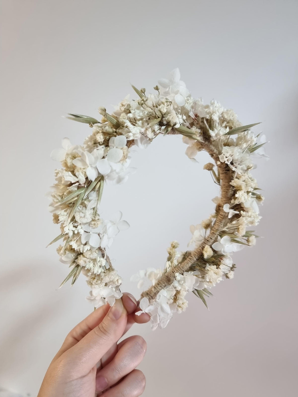 Hochzeitskrone mit Hortensie und Babyatem, Braut-Gypsophila-Stirnband, weißer Blumenkopfkranz