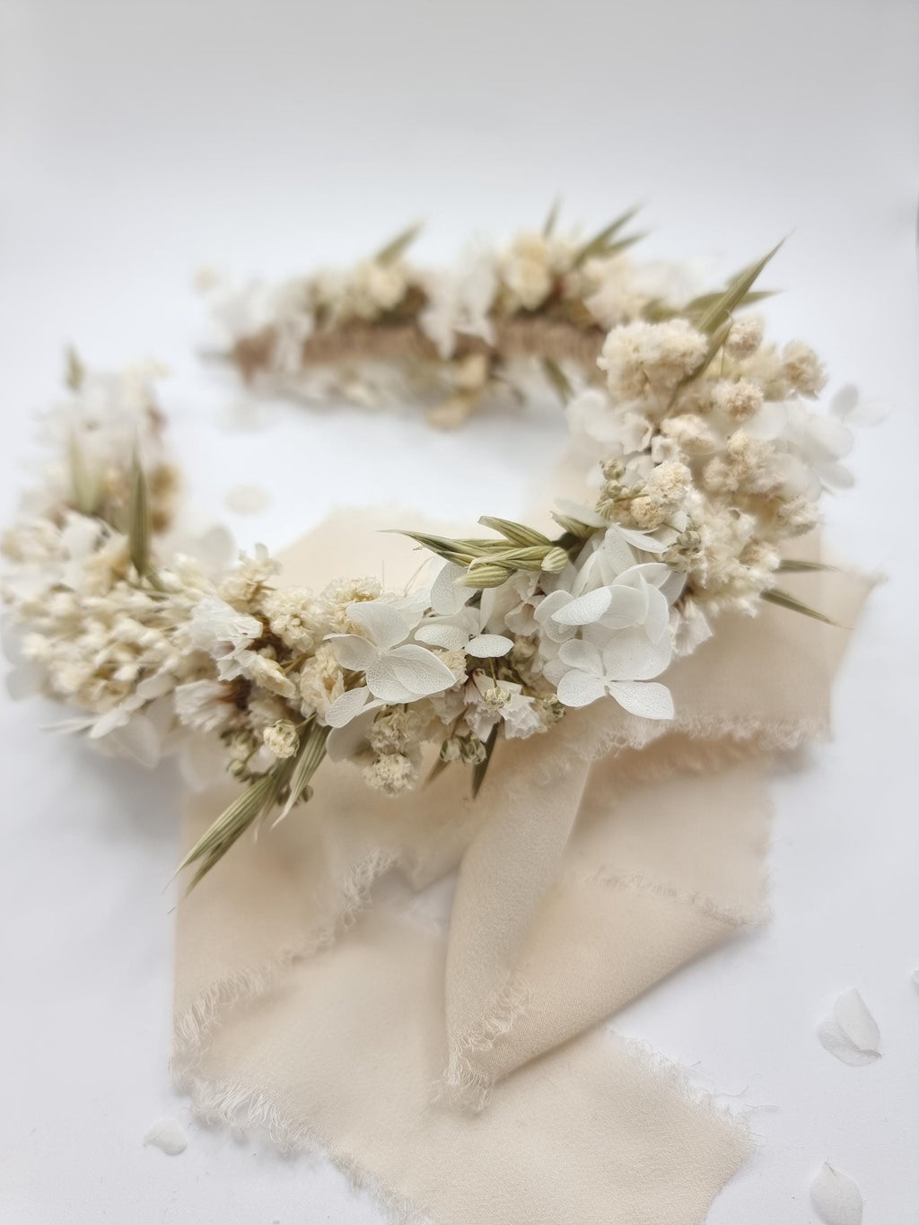 Hochzeitskrone mit Hortensie und Babyatem, Braut-Gypsophila-Stirnband, weißer Blumenkopfkranz