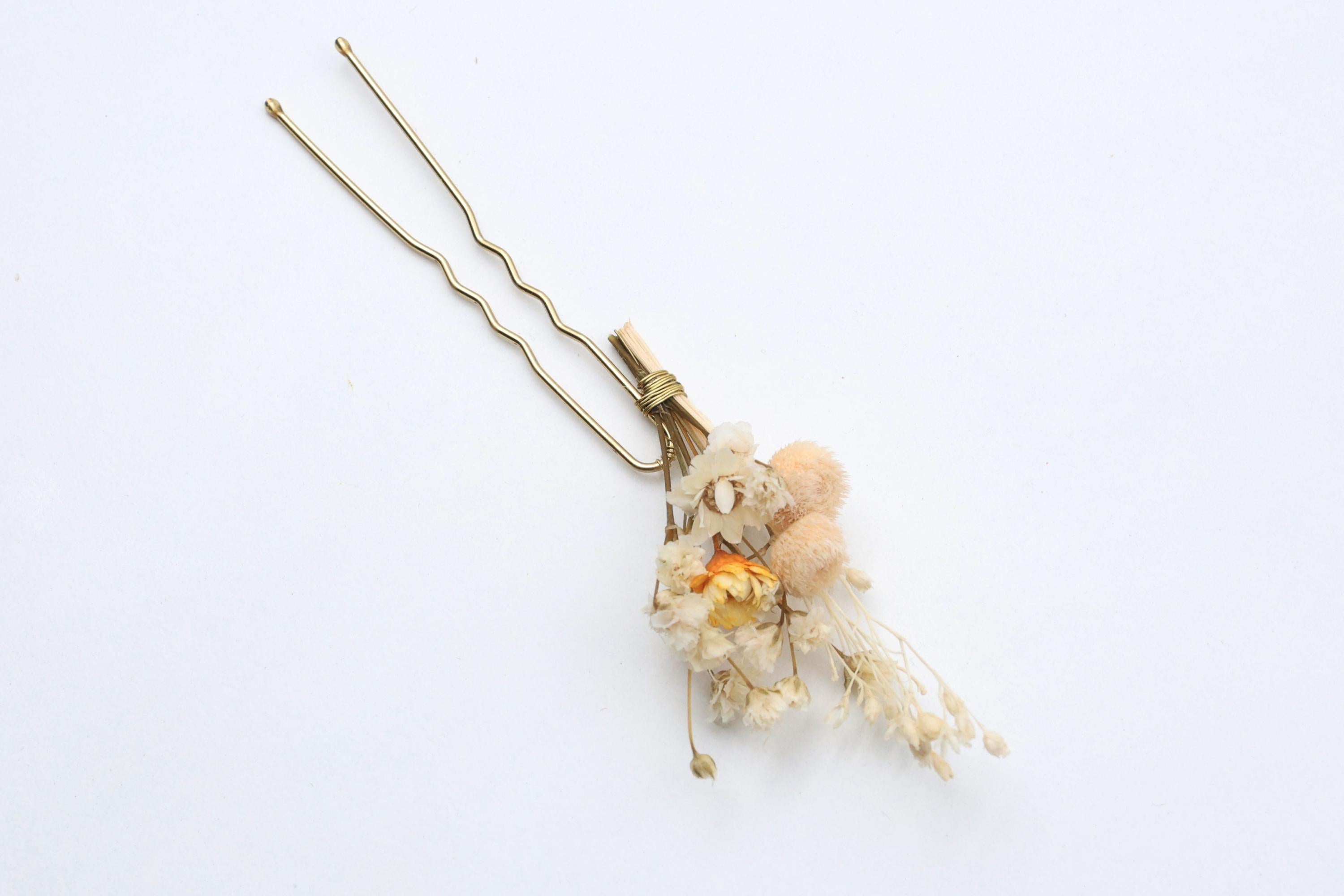 Elfenbein-Blumenhaarnadeln für Hochzeiten, Naturfarbene Akzente in Gelb, Haarschmuck für Bräute
