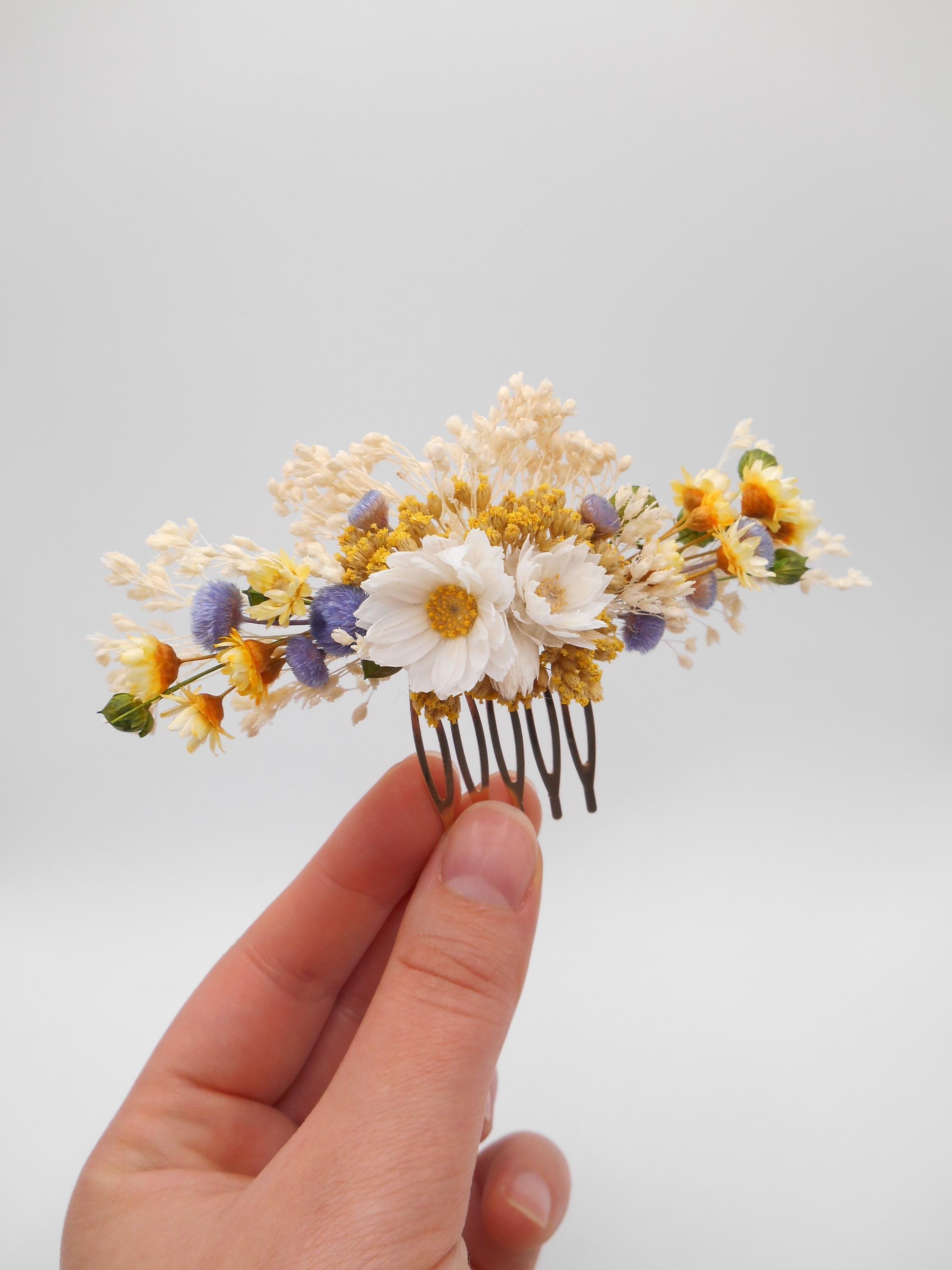 Weicher Frühlings-Haarkamm für Hochzeiten, Gänseblümchen-Haarschmuck, Braut, Brautjungfern, florales Haar-Accessoire