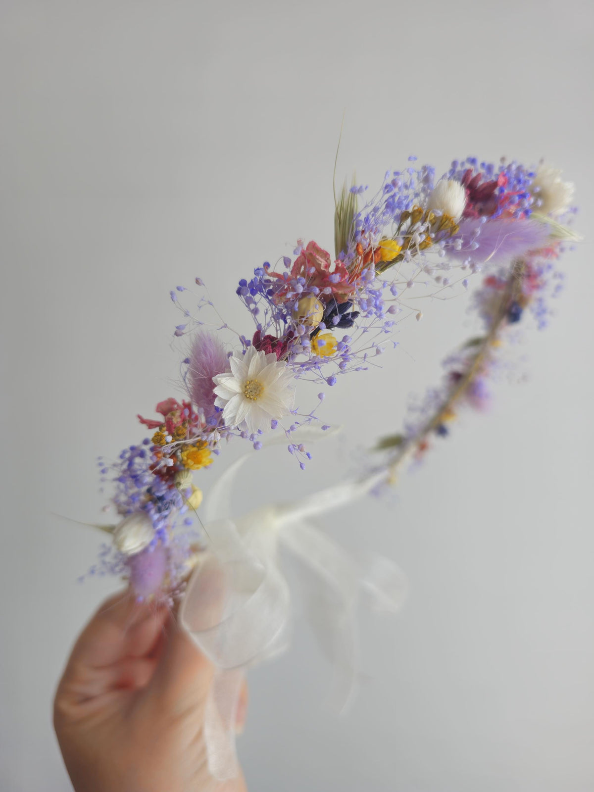 Wildflower Braut Krone, Kleine Zierliche Haarkranz, getrocknete Wiesen und Feldblumen, Hochzeit Stirnband