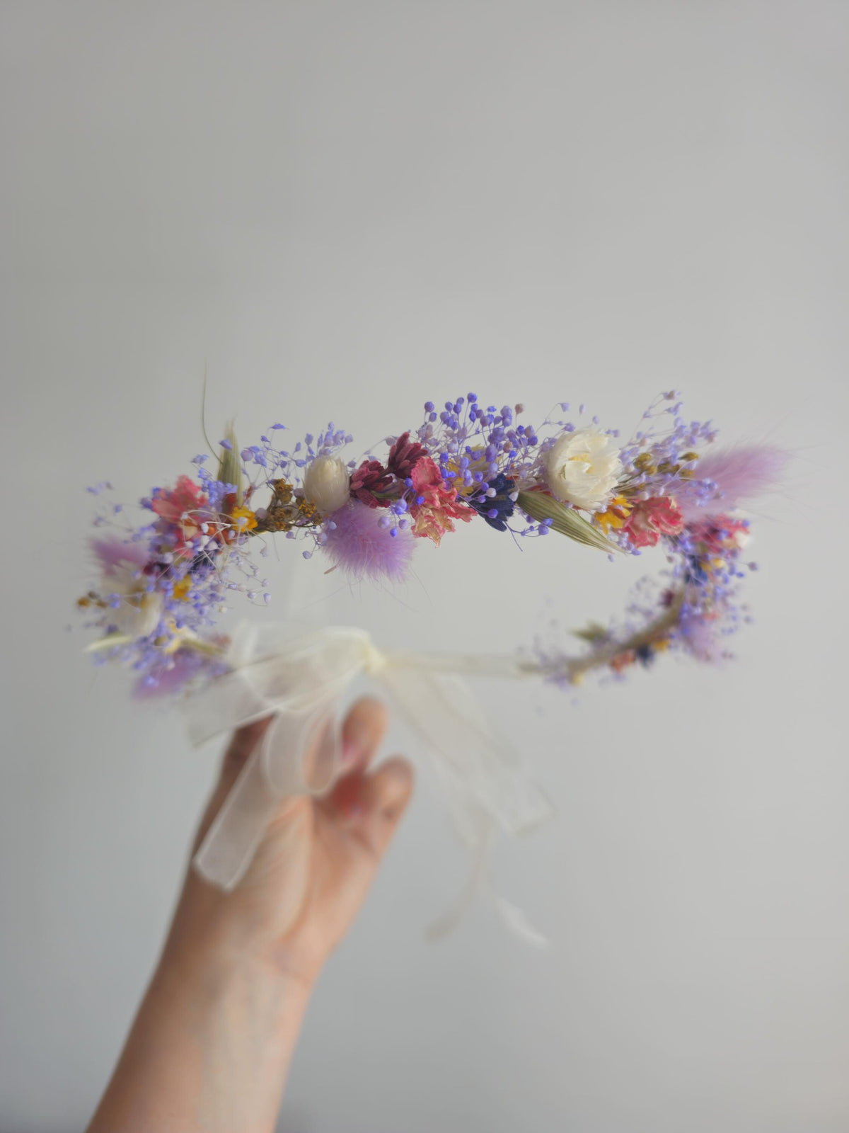 Wildflower Braut Krone, Kleine Zierliche Haarkranz, getrocknete Wiesen und Feldblumen, Hochzeit Stirnband