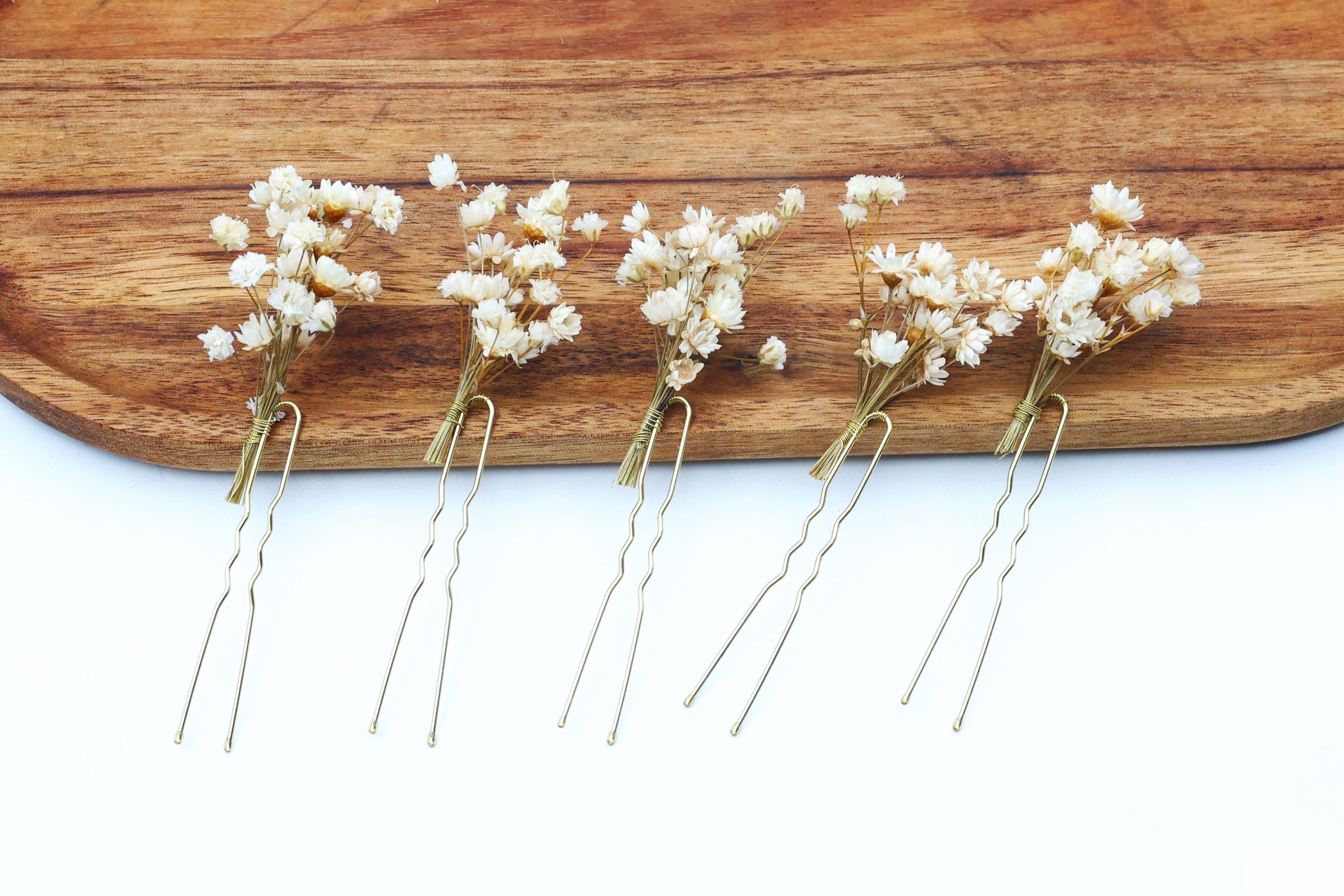 Haarschmuck für die Hochzeit, Accessoires aus elfenbeinfarbenen Trockenblumen und Schleierkraut
