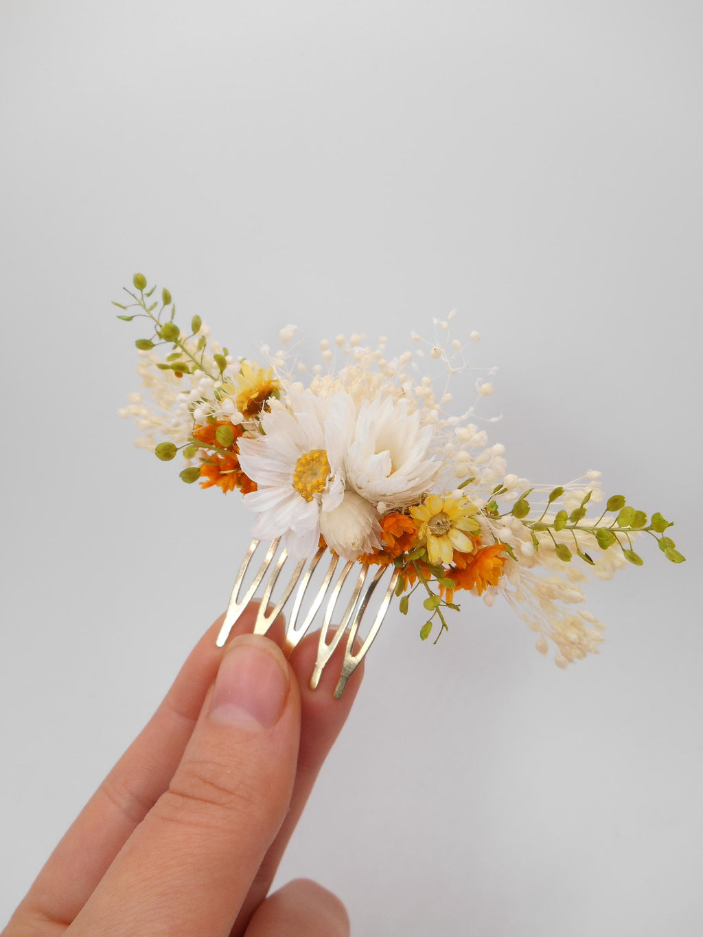 Terrakotta-Orange Blumen & Weiße Gänseblümchen Haarkamm | Rost Herbst Hochzeit Braut Haarschmuck, Hochzeitsgast Blumenclip, Boho Brautjungfern Geschenk