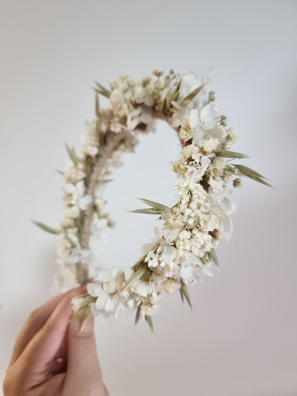 Hochzeitskrone mit Hortensie und Babyatem, Braut-Gypsophila-Stirnband, weißer Blumenkopfkranz