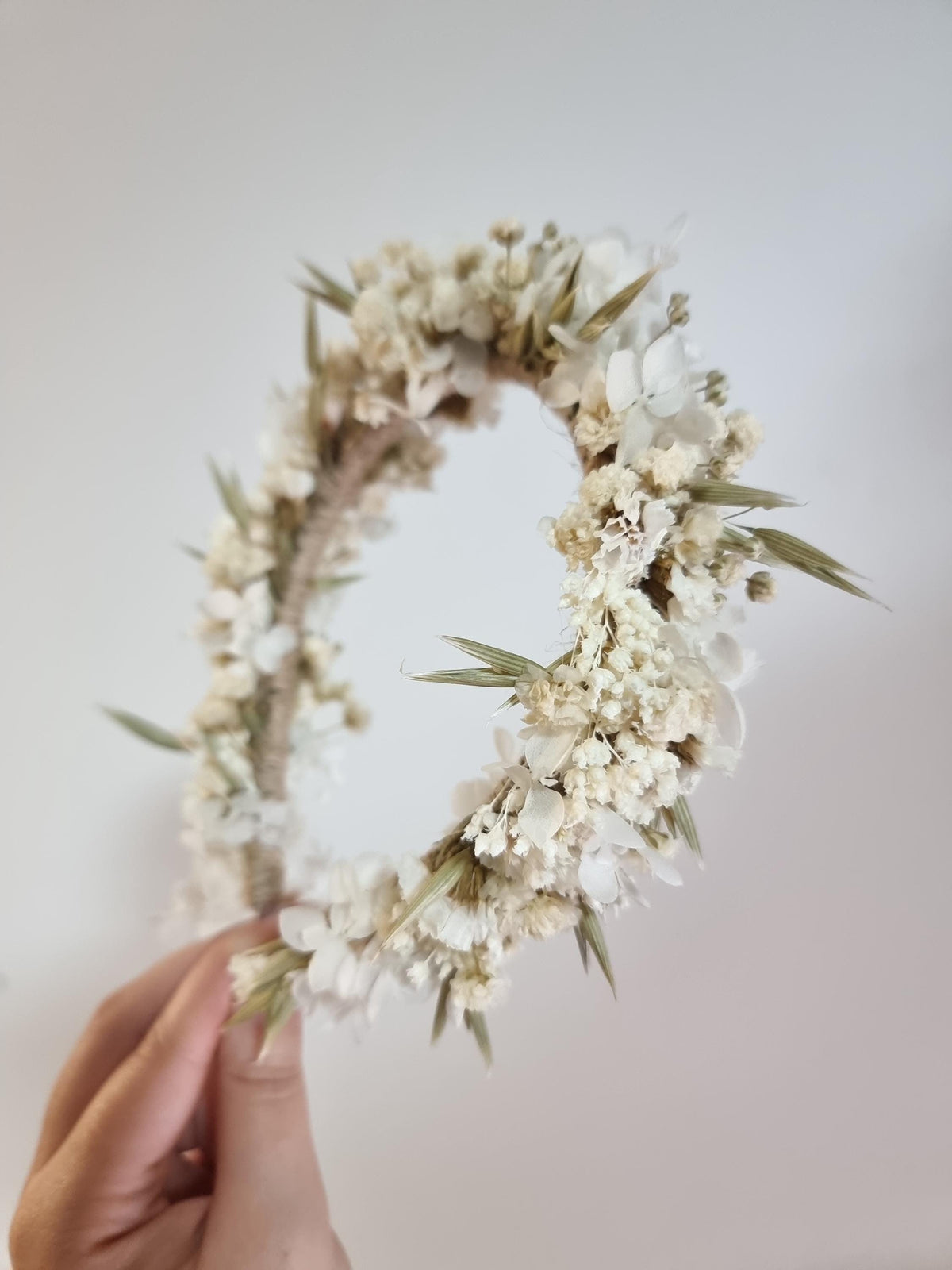 Hochzeitskrone mit Hortensie und Babyatem, Braut-Gypsophila-Stirnband, weißer Blumenkopfkranz