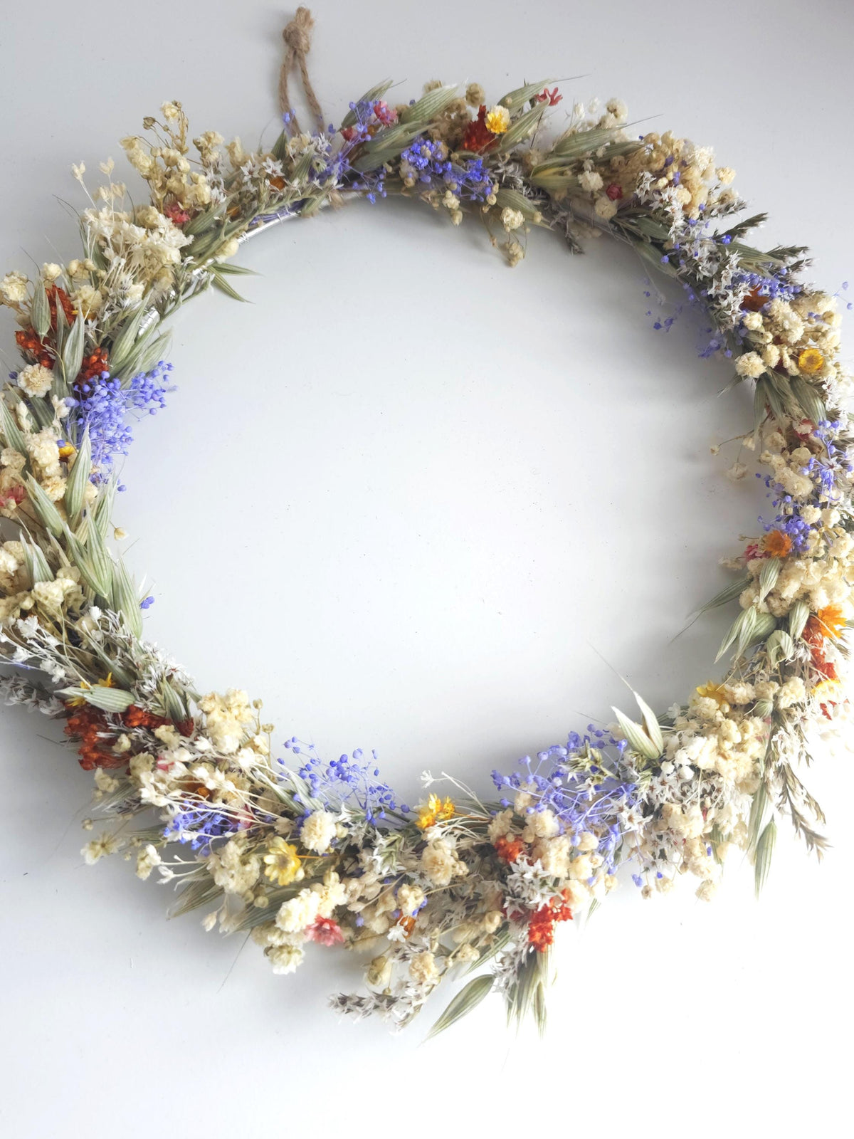 Bunter Türkranz, getrocknete Blumenanordnung, handgemachte Wanddekor