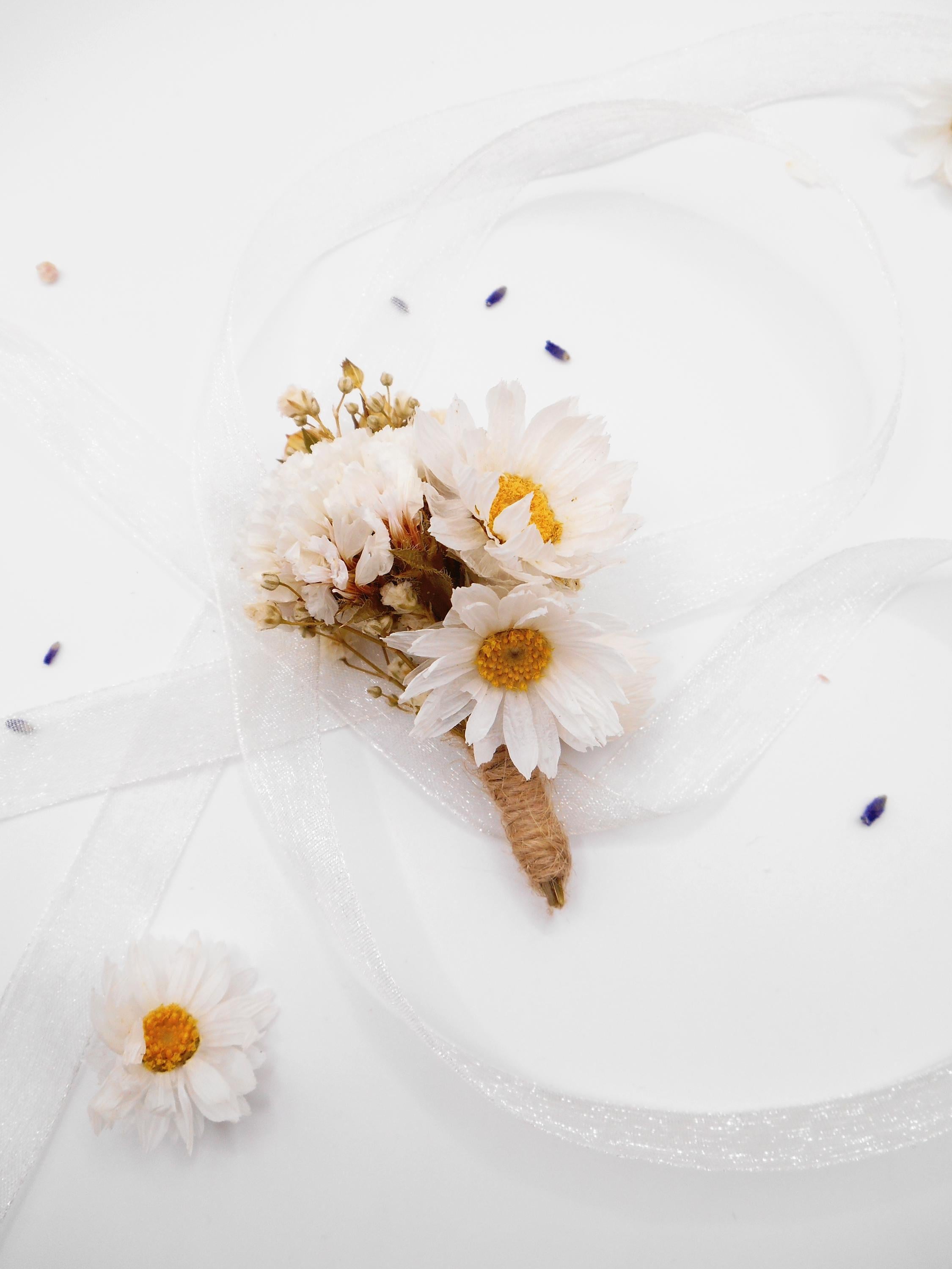 Haarkamm mit getrockneten weißen Gänseblümchen, Haarkamm mit getrockneten Elfenbein- & Goldblumen | Vintage Brautkopfschmuck, rustikaler Hochzeitsgast-Gänseblümchen-Clip, Boho-Chic Brautjungfern-Haarschmuck
